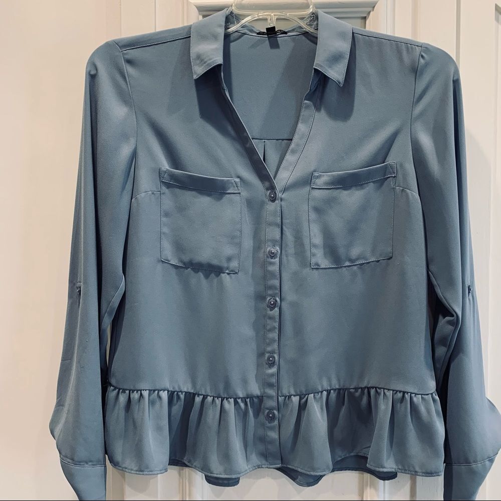 Express Blue‎ Crepe Button-up Blouse M